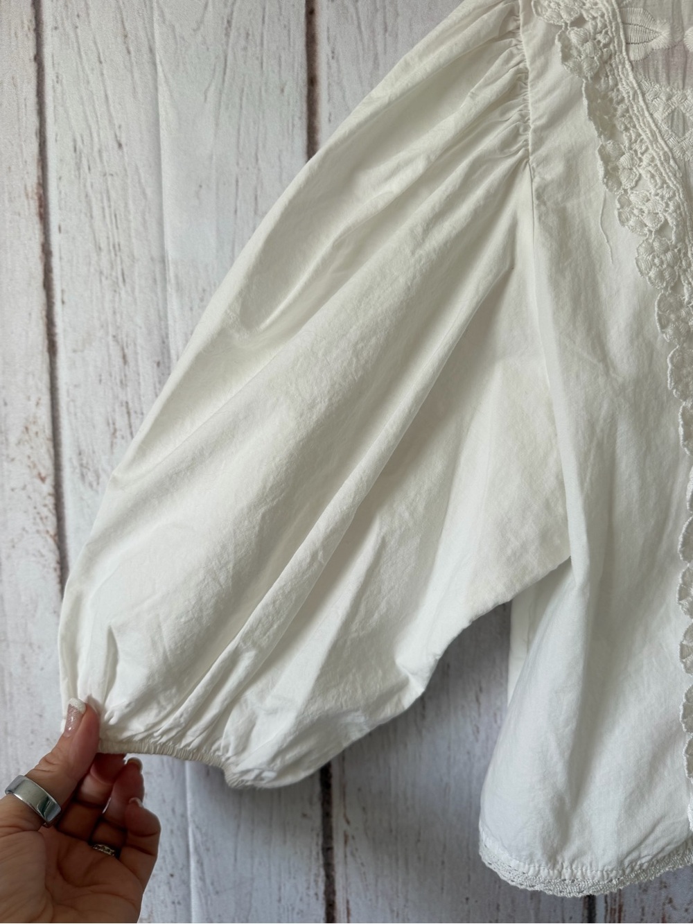 Zara White Embroidered Cropped Peasant Blouse - Picture 4 of 7